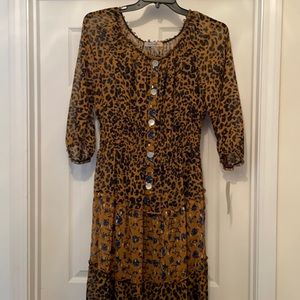 Cheetah print/and floral layers dress with detachable spaghetti strap lining